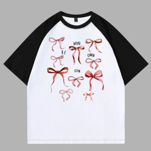 FİYONK DETAYLI BASKILI ÇİFT RENK T SHIRT