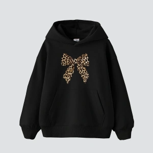 Fiyonk Leopar Baskılı Oversize Unisex Premium Siyah