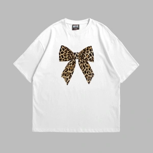 Fiyonk Leopar Baskılı Relaxed Fit Beyaz