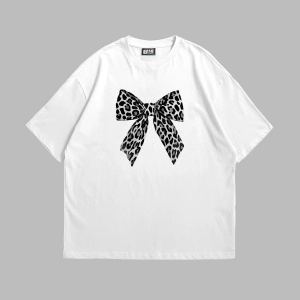 Fiyonk Leopar V2 Baskılı Oversize Unisex Beyaz