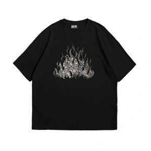 Flame Taş Baskılı Oversize Unisex Beyaz
