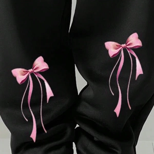Flirla Bow Decor Sevimli Baskılı Rahat Bol Rahat Jogger Pantolon, Sıcak Termal Astarlı Açık H