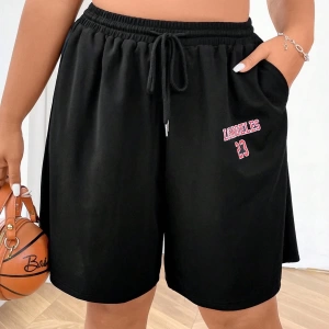 Flirla Büyük Beden Kadın Mektup Baskılı Bağcıklı Bel Şort
