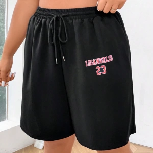 Flirla Büyük Beden Kadın Mektup Baskılı Bağcıklı Bel Şort