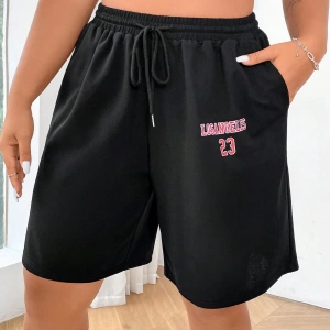 Flirla Büyük Beden Kadın Mektup Baskılı Bağcıklı Bel Şort