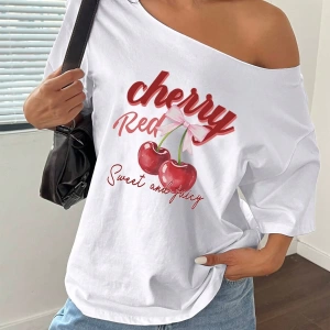Flirla Kadın Bol Omuz Açık Tişört Y2k Grafik Büyük Boy Omuz Açık Tişört Grafik Tişörtler Kadı