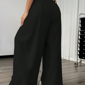 Flirla Kadın Günlük Düz Renk Geniş Paça Eşofman Altı
