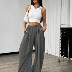 Flirla Kadın Günlük Düz Renk Geniş Paça Eşofman Altı