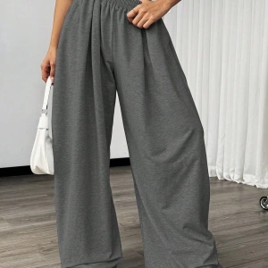 Flirla Kadın Günlük Düz Renk Geniş Paça Eşofman Altı