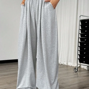 Flirla Kadın Günlük Düz Renk Geniş Paça Eşofman Altı
