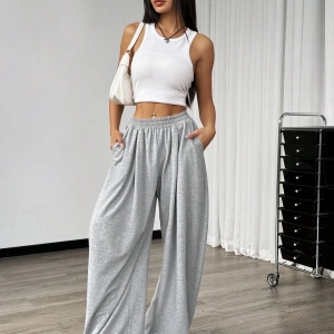 Flirla Kadın Günlük Düz Renk Geniş Paça Eşofman Altı