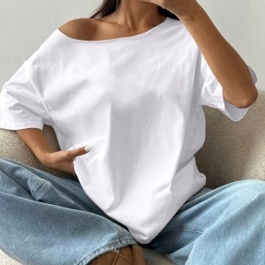 Flirla Kadın Günlük Mektup Baskılı Omuzdan Bağlamalı Bol Tişört, Yaz Grafik Tişörtler Kadın Ü