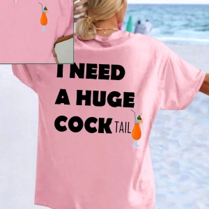 Flirla Kadın Yazlık Bol Kokteyl Pembe Kısa Kollu Tişört Grafik Tişörtler Kadın Üstleri