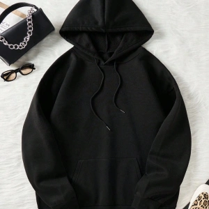 Floral & Butterfly Print Drawstring Lined Hoodie Siyah