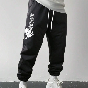 Floral & Letter Graphic Drawstring Waist Eşofman Altı