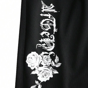 Floral & Letter Graphic Drawstring Waist Eşofman Altı