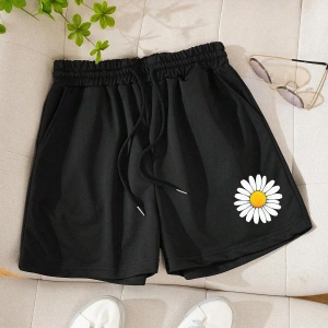 Floral Print Drawstring Waist Şort