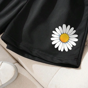 Floral Print Drawstring Waist Şort