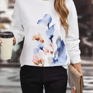 Floral Print Drop Shoulder Sweatshirt Beyaz