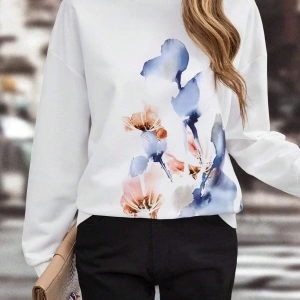 Floral Print Drop Shoulder Sweatshirt Beyaz