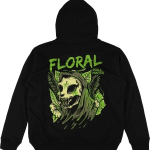 Floral Siyah Oversize Unisex Kapüşonlu Sweatshirt Hoodie