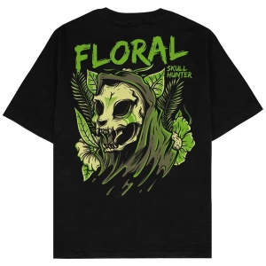Floral Siyah Oversize Unisex T-shirt