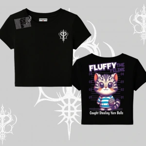 Fluffy The Feline Yazılı Sevimli Kedi Arka Baskılı Babby Tee Tshirt