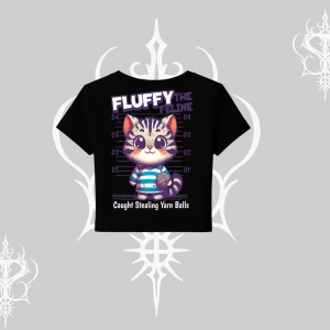 Fluffy The Feline Yazılı Sevimli Kedi Arka Baskılı Babby Tee Tshirt