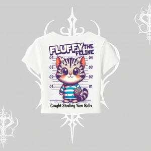 Fluffy The Feline Yazılı Sevimli Kedi Arka Baskılı Babby Tee Tshirt