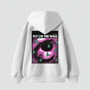Fly On The Wall Baskılı Oversize Unisex Beyaz