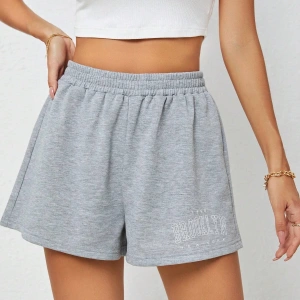 Frenchy Letter Graphic Elastic Waist Şort