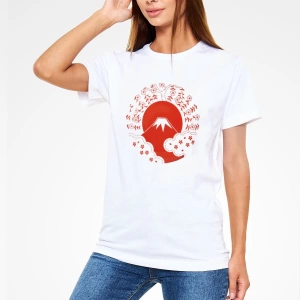 Fuji Dağı Beyaz Unisex Tişört T-Shirt