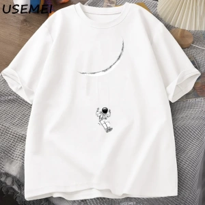 Funny Moon Swing T Shirt Men Women Astronaut Tshirt Cotton Short Sleeve Loose T-shirt Casual  3058