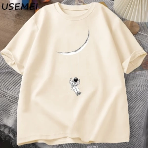 Funny Moon Swing T Shirt Men Women Astronaut Tshirt Cotton Short Sleeve Loose T-shirt Casual  3058