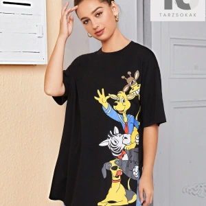 Galaksi Baskılı Düşük Omuzlu Uzun Kollu Tişört