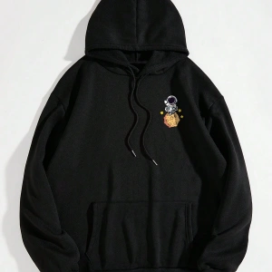 Galaxy Özel Baskılı Oversize Kapüşonlu Sweatshirt Siyah