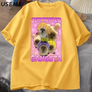 Gangsta komik kedi Meme T-shirt Goofy Tee Tee aptal kediler Tshirt boy