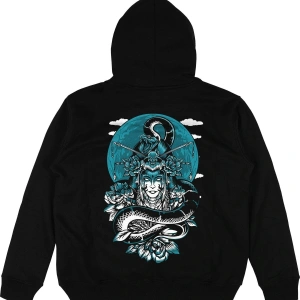 Geisha Siyah Oversize Unisex Kapüşonlu Sweatshirt Hoodie