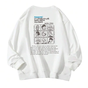 GETUPEARLY Özel Renkli Oversize Bisiklet Yaka Pamuklu Sweatshirt Beyaz