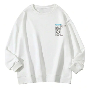 GETUPEARLY Özel Renkli Oversize Bisiklet Yaka Pamuklu Sweatshirt Beyaz