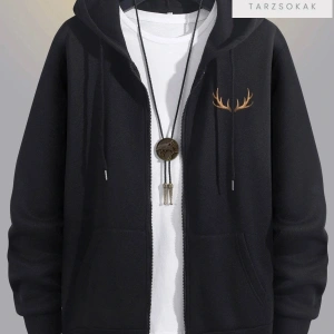 Geyik Boynuz Sweatshirt Fermuarlı Hırka