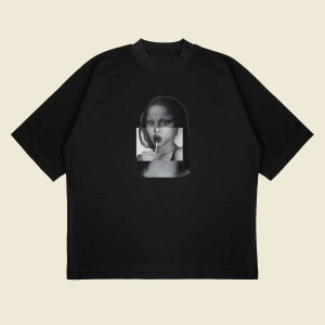 Glitch Lisa Baskılı Oversize Unisex Pamuklu Nefes Alan Kalın Kumaşlı