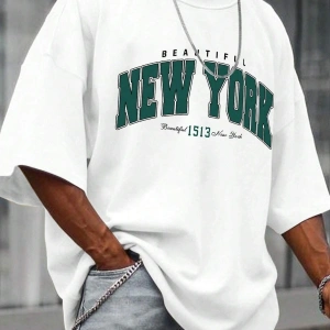 Göğüs Mega New York Baskılı Oversize Erkek T-Shirt