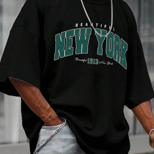 Göğüs Mega New York Baskılı Oversize Erkek T-Shirt