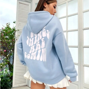 GOOD Renkli Özel Seri Oversize Kapüşonlu Sweatshirt BEBE MAVİ