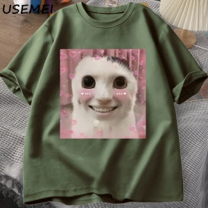 Goofy Cat kedi T Shirt Meme Dank Cursed Weirdcore Cringey t-shirt erkekler kadınlar ben çok a 2857