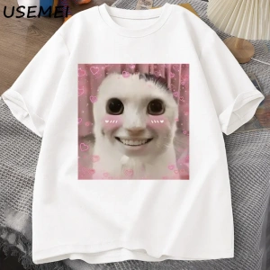 Goofy Cat kedi T Shirt Meme Dank Cursed Weirdcore Cringey t-shirt erkekler kadınlar ben çok a 2857