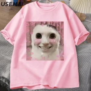 Goofy Cat kedi T Shirt Meme Dank Cursed Weirdcore Cringey t-shirt erkekler kadınlar ben çok a 2857