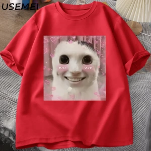 Goofy Cat kedi T Shirt Meme Dank Cursed Weirdcore Cringey t-shirt erkekler kadınlar ben çok a 2857