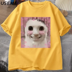 Goofy Cat kedi T Shirt Meme Dank Cursed Weirdcore Cringey t-shirt erkekler kadınlar ben çok a 2857